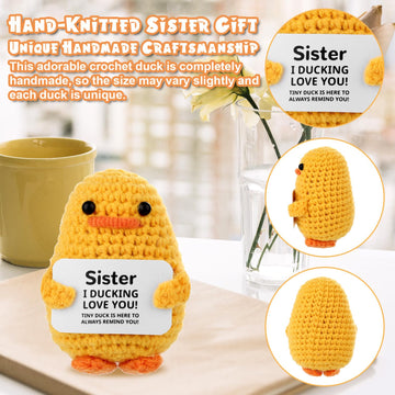 Toymis Positive Crochet Duck, Motivational Wool Handmade Duck Knitted Duck Positive Pocket Crochet Animal Crocheted Duck Doll Fo