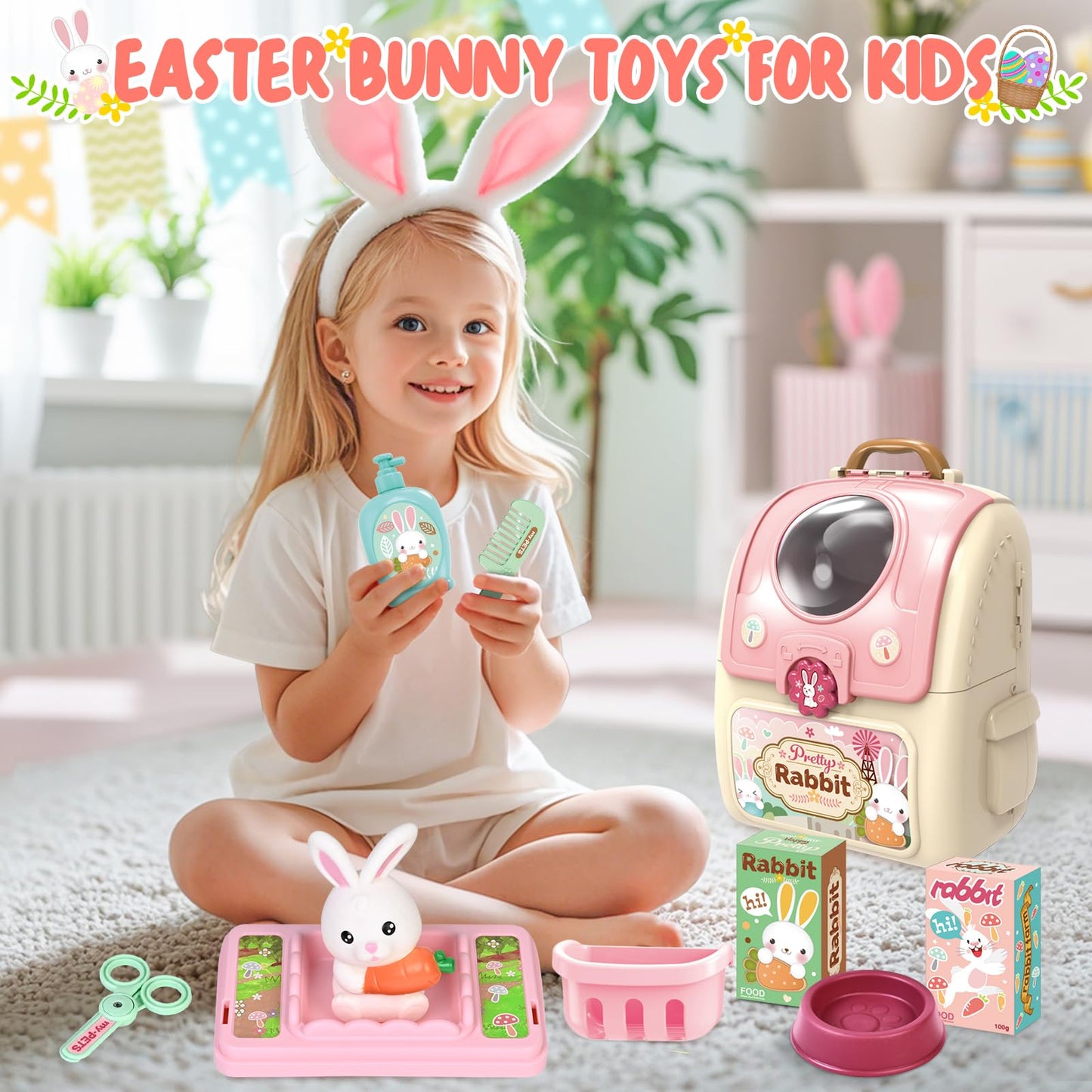 Shemira Girl Toys Gifts for 2 3 4 5 6 Years Old, Toddler Girl Toys, Bunny Toys for Kids, Easters' Gifts for Girls, Pet Care Pret
