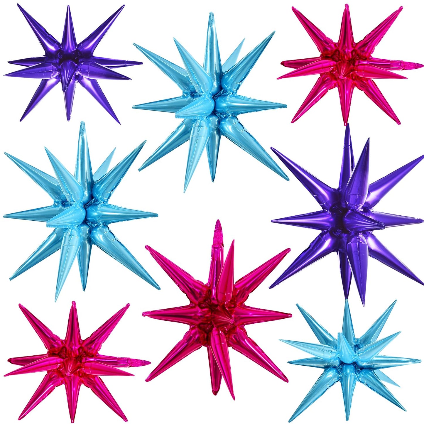 TONIFUL 8 Pcs Blue Purple Hot Pink Foil Balloons Large Star Balloons Explosion Star Mylar Balloons for Party Backdrop Christmas 