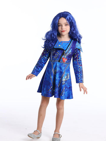 Wonderbabe Evie Descendants Costume For Girls Birthday Party Supplies Outfits For Girls Princess Zipper Jacket Long Sleeve Dress Size 5-6T