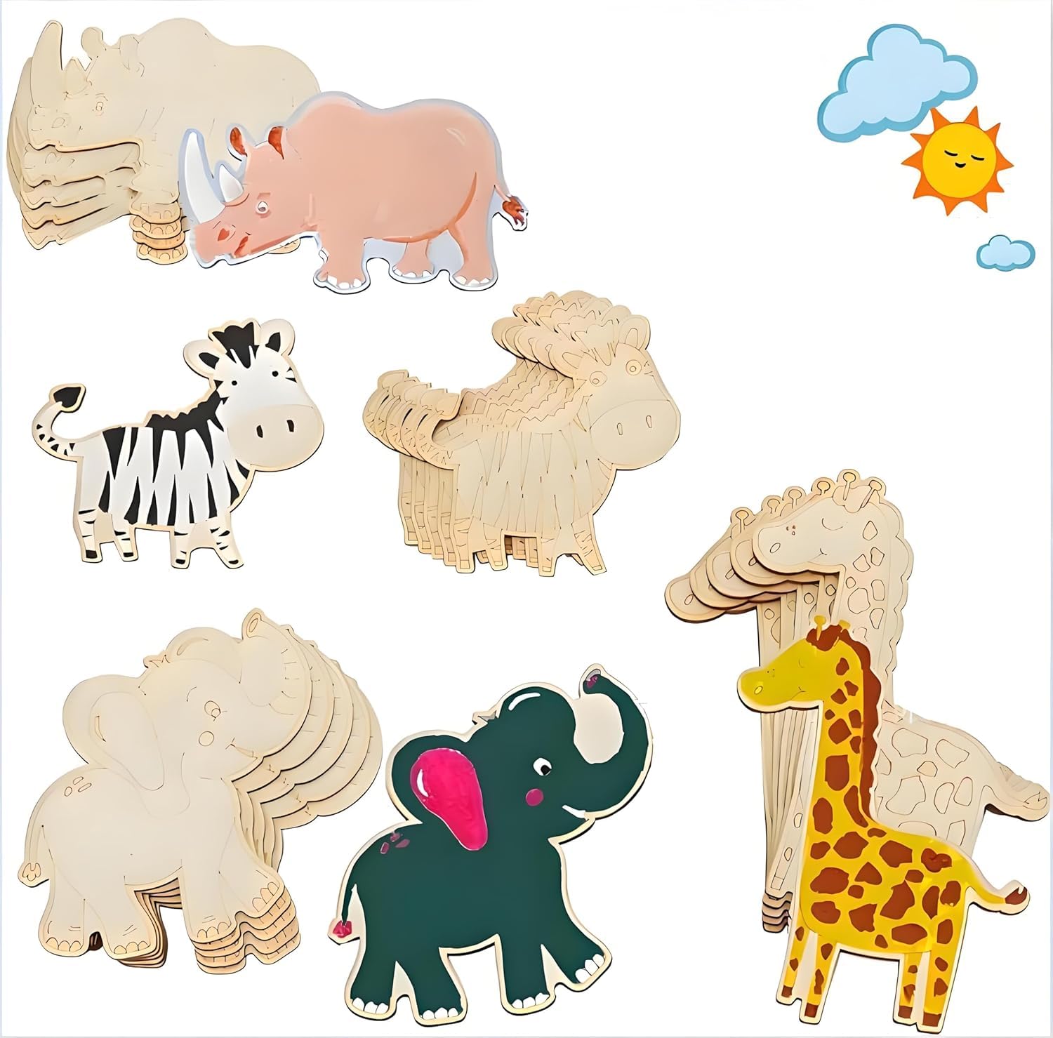 Haoser 20 Pcs Animal Wooden Craft Set  Diy Painting Kit For Kids, Unfinished Wood Cutouts For ChildrenS Birthday Crafts, Animal