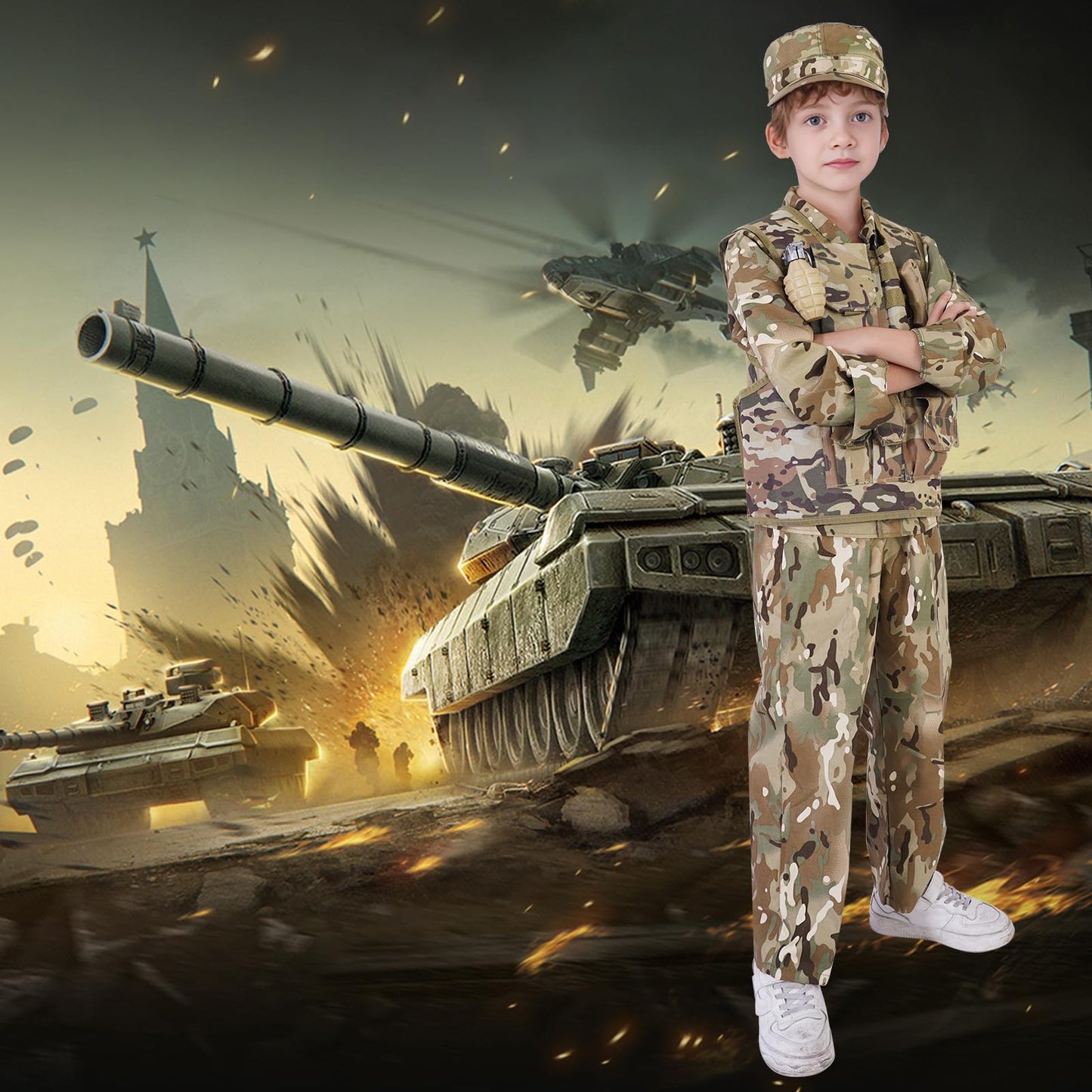 Toymni Army Costume For Kids, Boys Military Soldier Costume With Tactical Camouflage Vest And Army Toy Accessories Gear, Hallowe