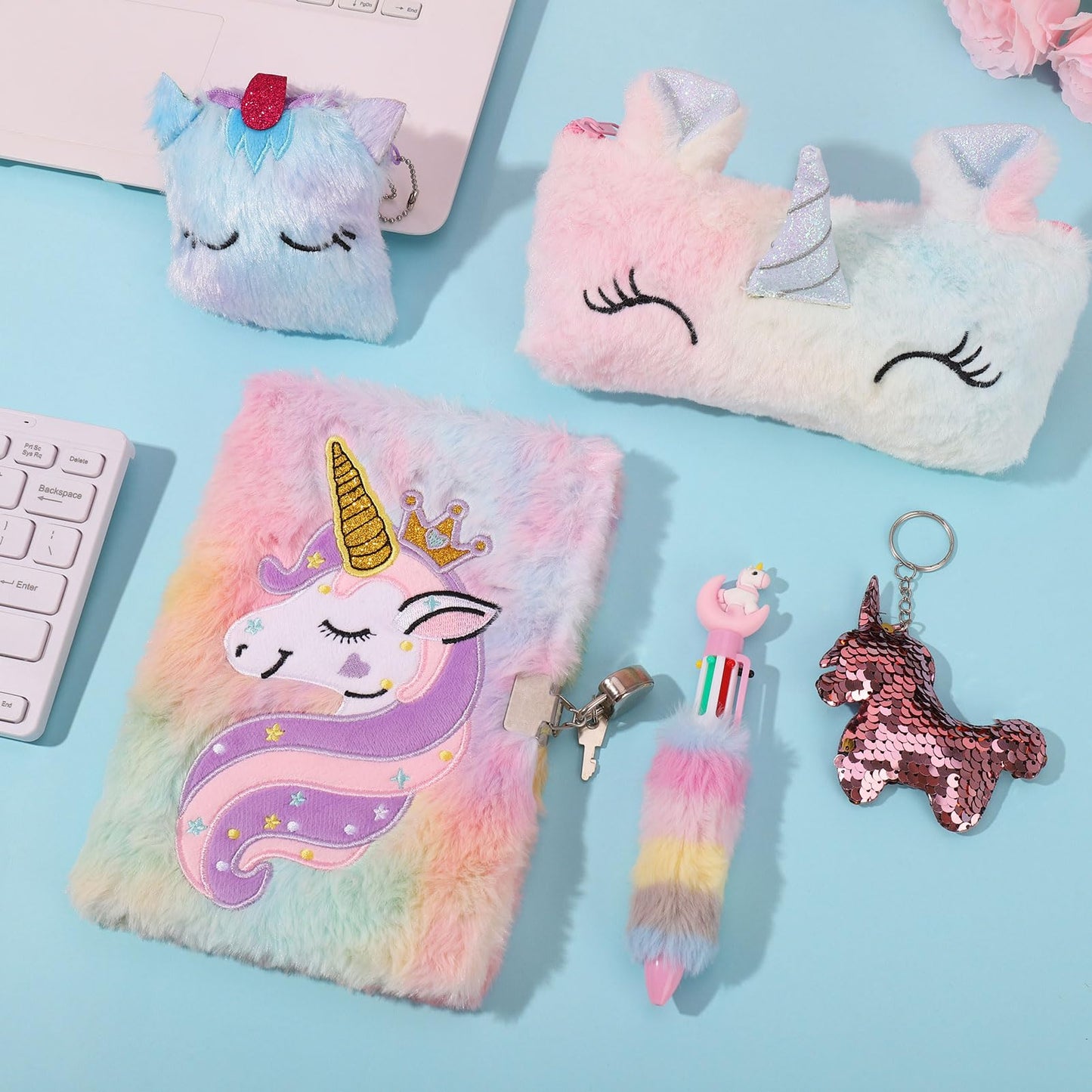 Auidy_6Txd Unicorn Diary Gifts For Girls, Unicorn Plush Diary With Lock And Keys, Unicorn Fuzzy Notebook Fuzzy Journal For Girls