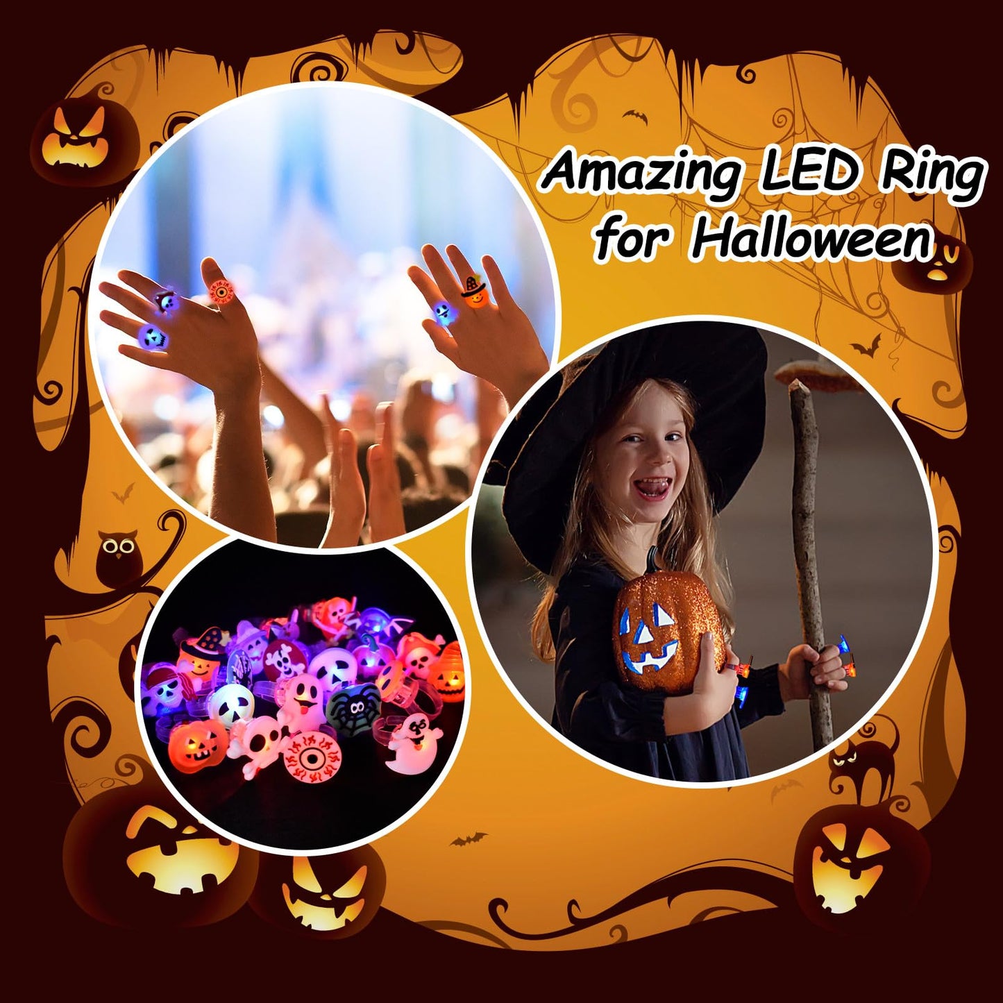 Qvatoxis Halloween Light Up Glowing Rings 50PCS Halloween Party Favors LED Rings Halloween Flashing Glowing Finger Rings Fun Toy