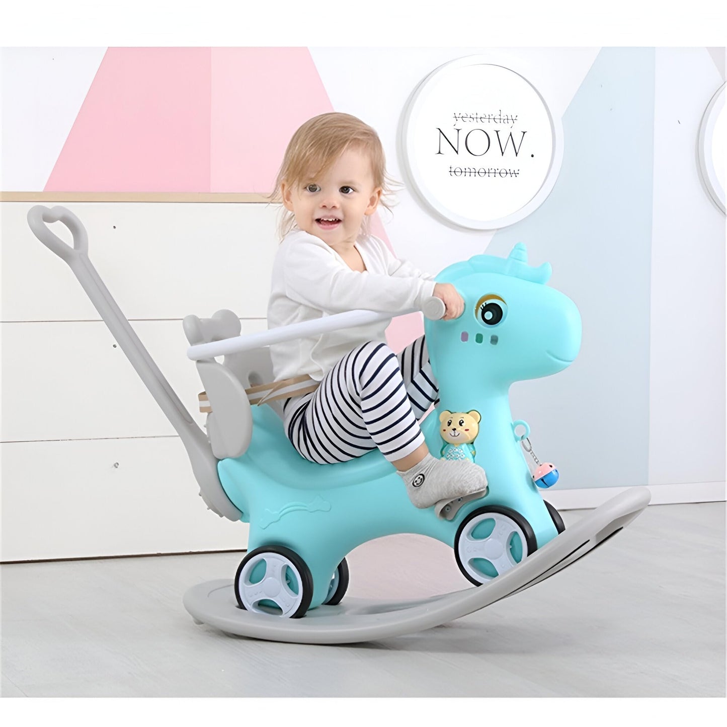 Legendstone Rocking Horse for Toddlers, 4-in-1 Ride-On Toy, Large, Blue, HDPE Plastic