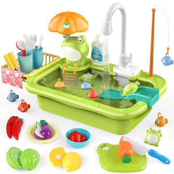 Dreamon Play Sink Toy With Running Water, Kids Play Kitchen Accessories With Automatic Water Circulation, Pool Floating Fishing 