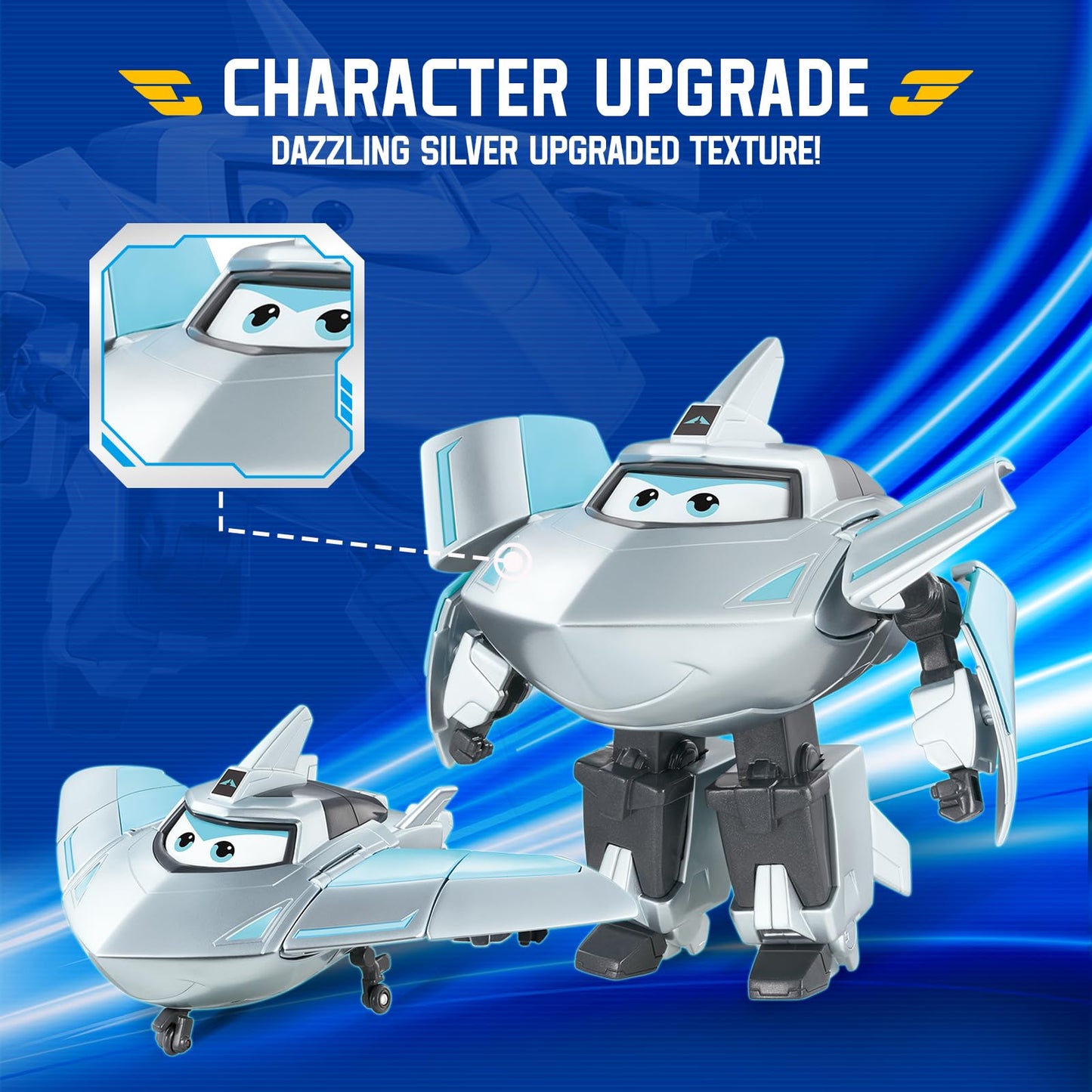 Super Wings Transformable Airplane Toys - 2 in 1 Rescue Bots Action Figures for Kids, Silver, Model YW780232, Ages 3-7