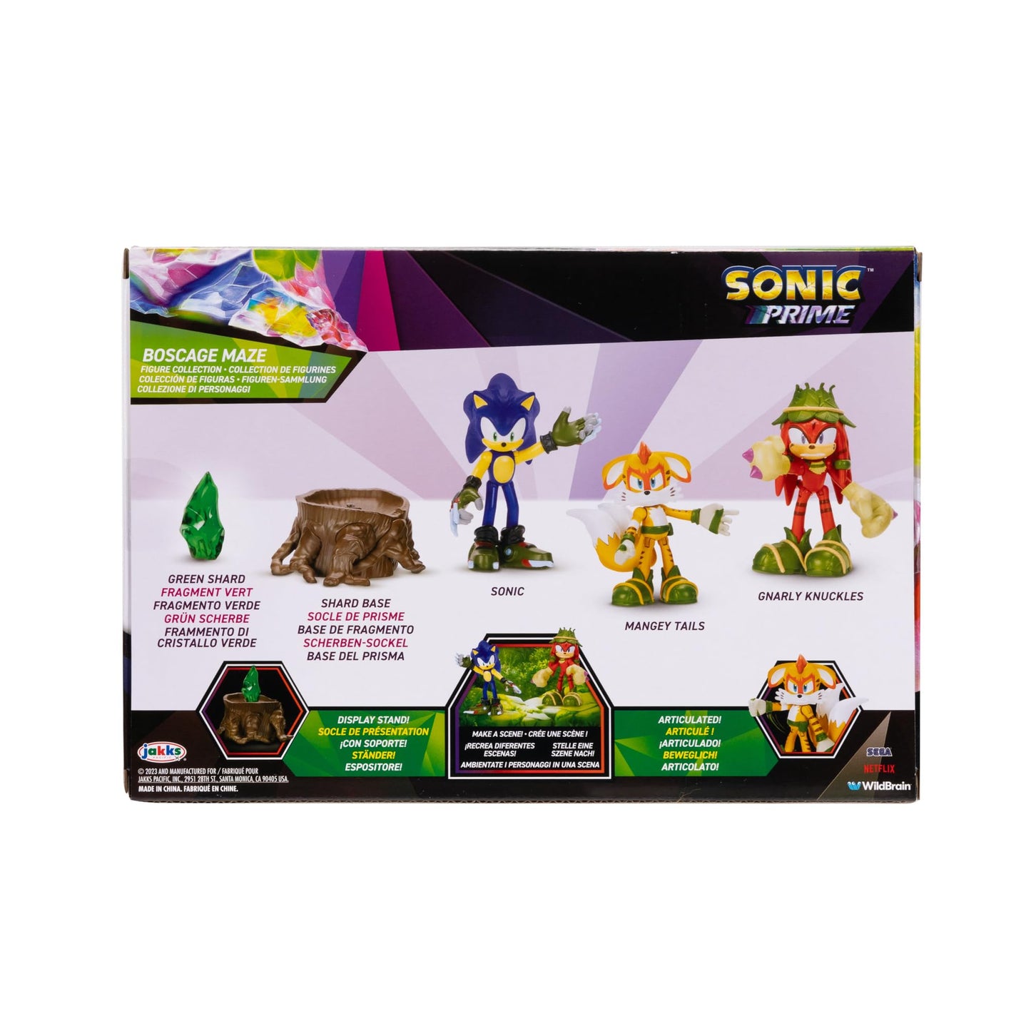 Sonic Prime 2.5-inch Action Figures Bos Cage Maze Themed 5 Pieces: Sonic, Gnarly Knuckles, Mangey Tails, Tree Stump and Green Sh