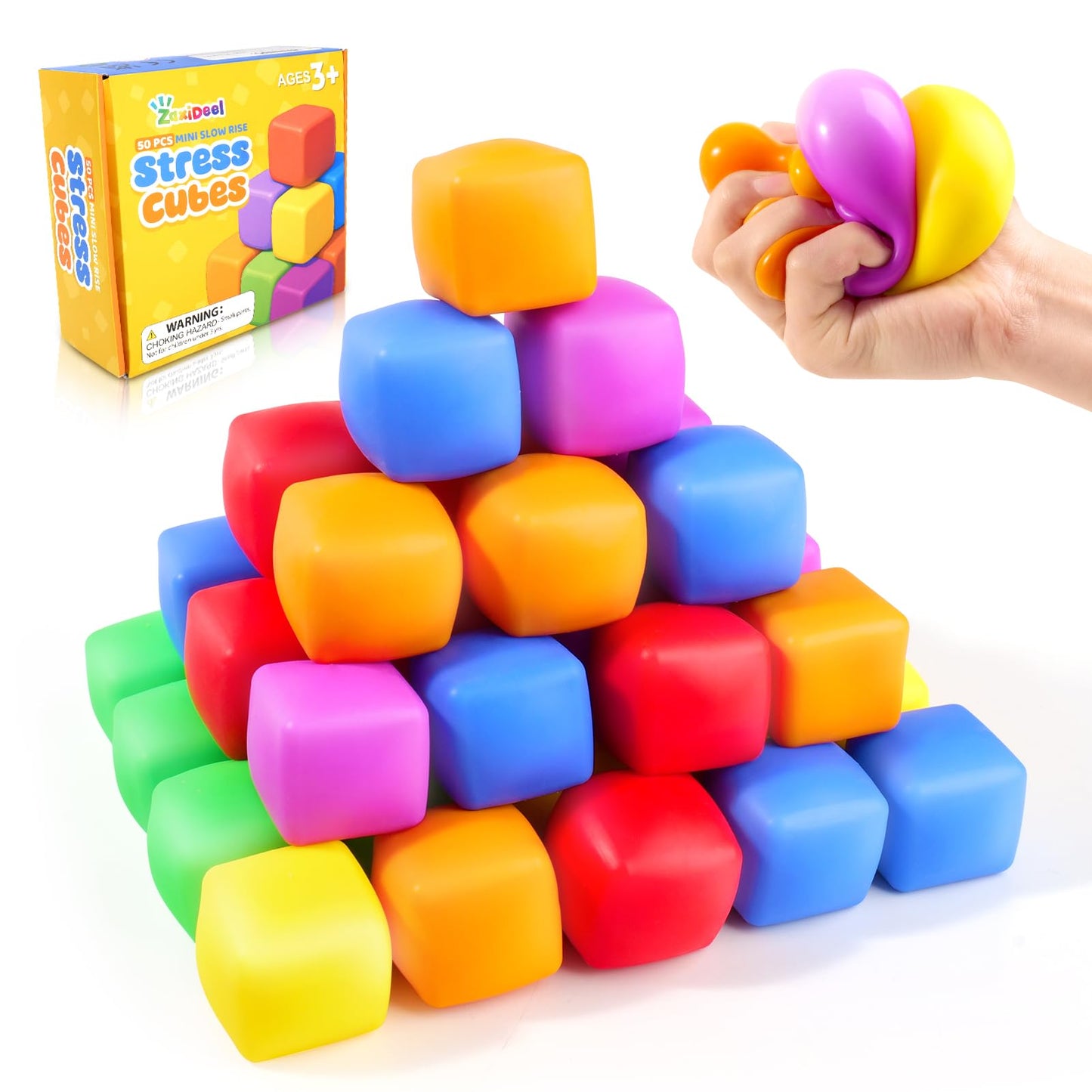 Mini 50 Pack Slow Rising Stress Cube: Stretchy Fidget Toys for Anxiety Relief, Pull Stretch Fidgets for Classroom Prize, Classro