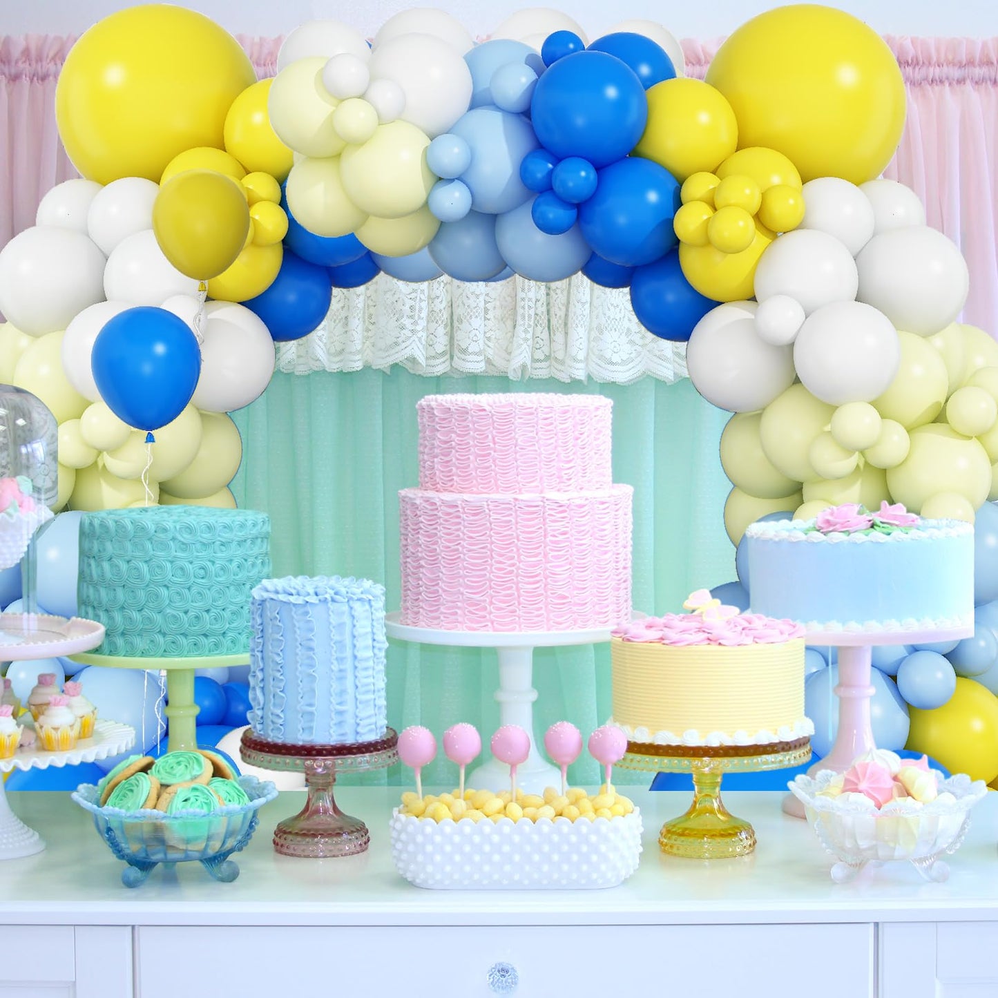 Blue Yellow Balloon Garlands, Pastel Blue Yellow White Balloon Arch Kit, 18/12/10/5 Inch Different Sizes Royal Blue Yellow Latex