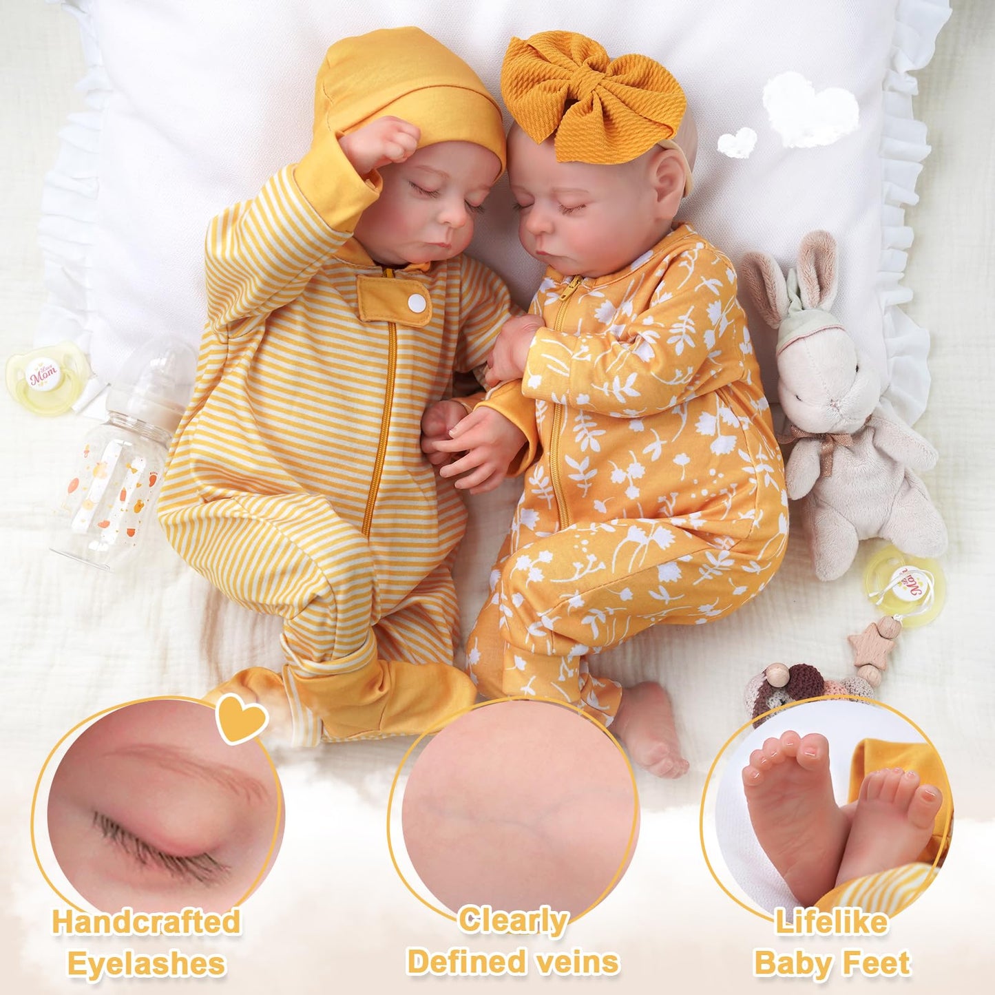 Adfo Lifelike Reborn Baby Dolls Twins, 20 Inch Realistic Newborn Real Life Baby Boy Girl Dolls Soft Vinyl Baby Dolls With Clothe