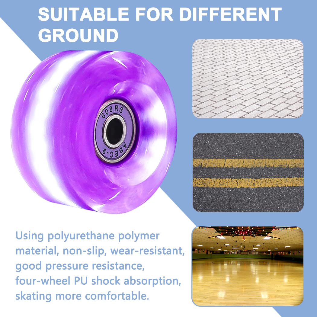 Tanzfrosch 8 Pack Roller Skate Wheels with Bearings Installed Quad Light Up Wheels for Double Row Skating and Skateboard 82A 32mm x 58mm