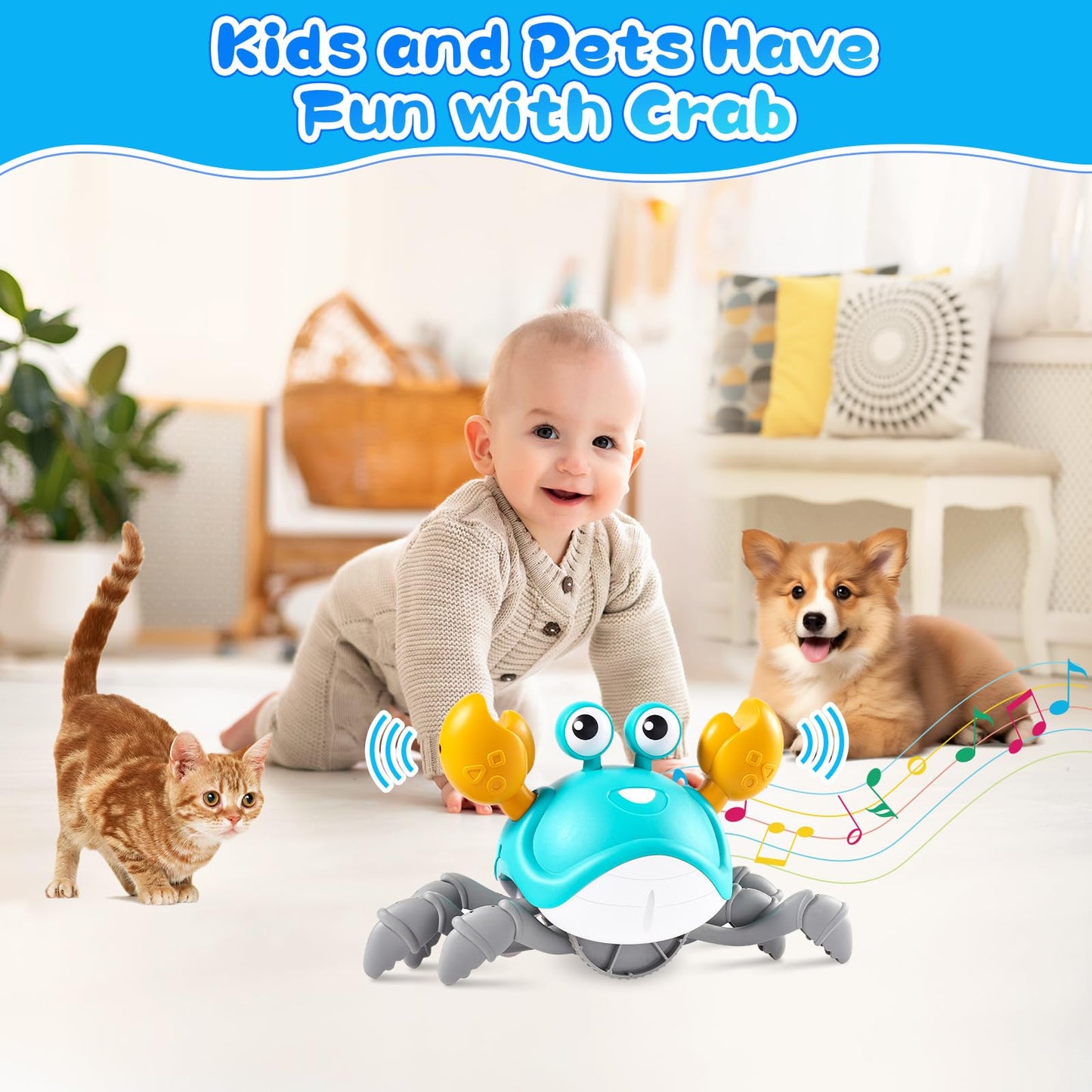 Crawling Crab Baby Toys 3.0, Upgraded Tummy Time Baby Toys 6-12 12-18 Month Toddler Valentines Day Gifts, Walking Dancing Crab W
