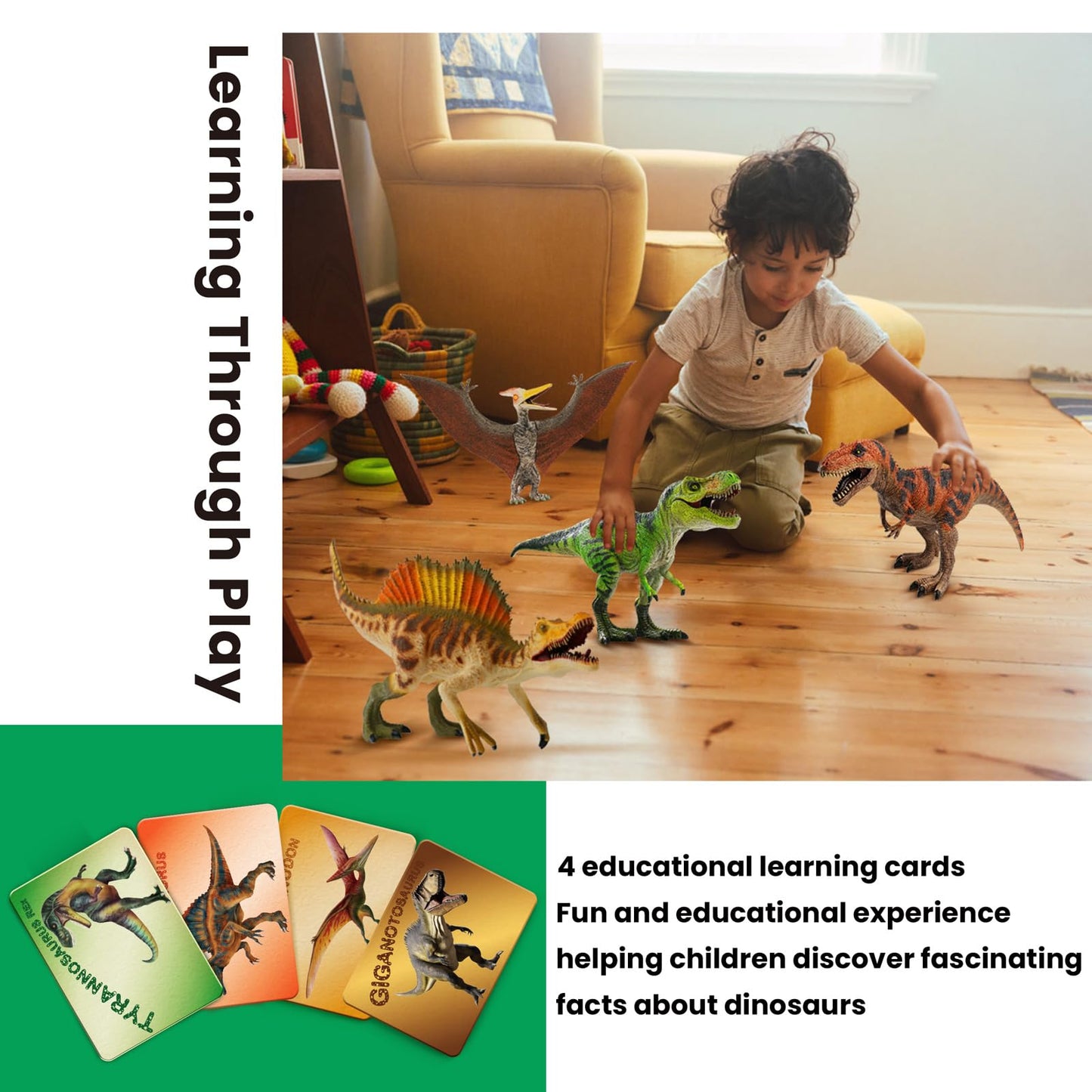 Zippytots 4 PCS Jumbo Dinosaur Toys for Kids 3-5 Realistic Dinosaur Figures with Movable Parts & Learning Cards- Big Dino Toys for Kids 5-7 Ideal Gift for Toddlers Boys Girls Ages 3+
