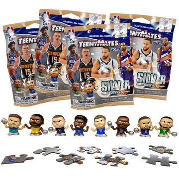 Teenymates Party Animal 2023 NBA Silver Series 9 Basketball Figures Gift Set Party Bundle, Lot of 4 Mystery Packs
