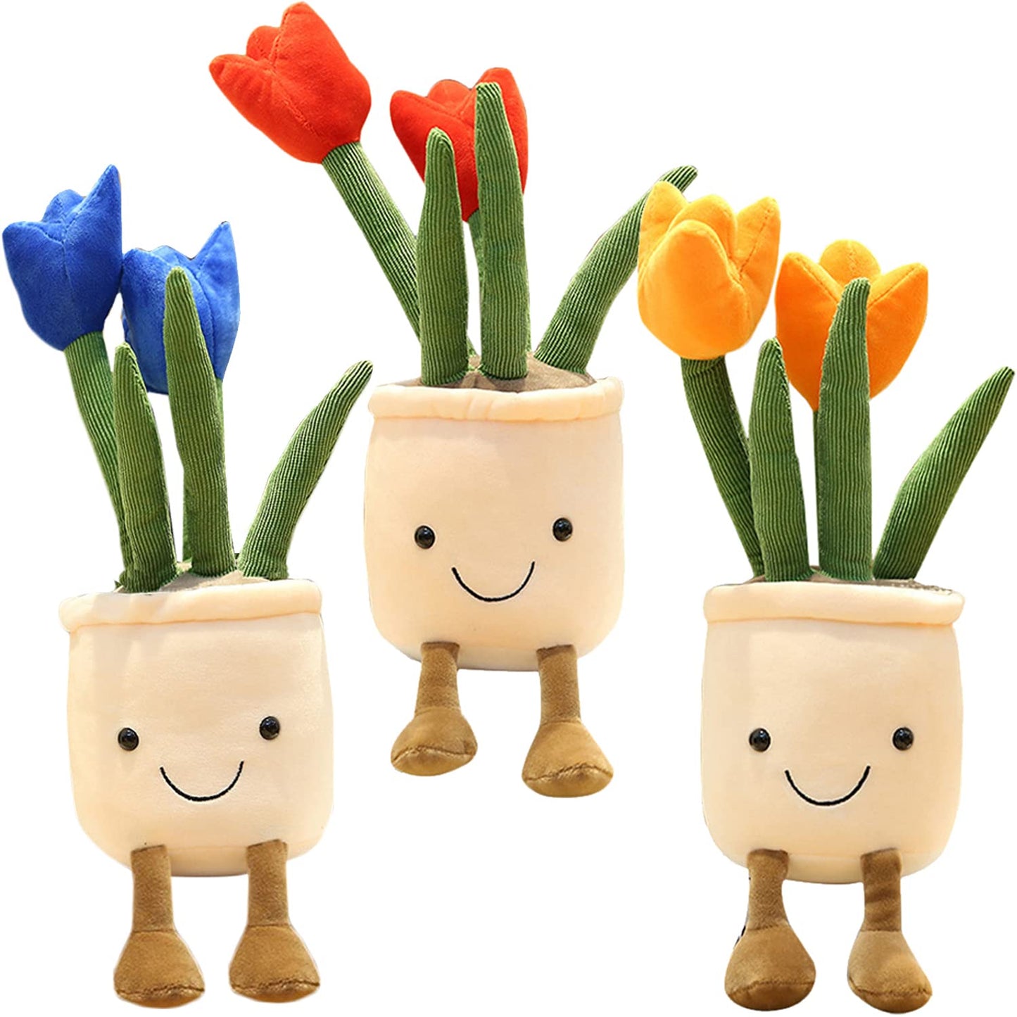 Evlooe 3Pcs Succulents/Tulip Plush Toy, Cute Succulents Plushies, Stuffed Potted Plants Plush Doll, Soft Plush Succulent Gifts F
