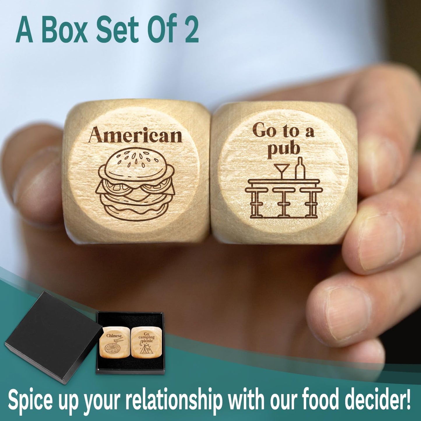 Jchcamry 2 Pcs Anniversary Wooden Food And Activity Date Night Decision Dice Decider Valentines Day Gifts For Him Her Christmas
