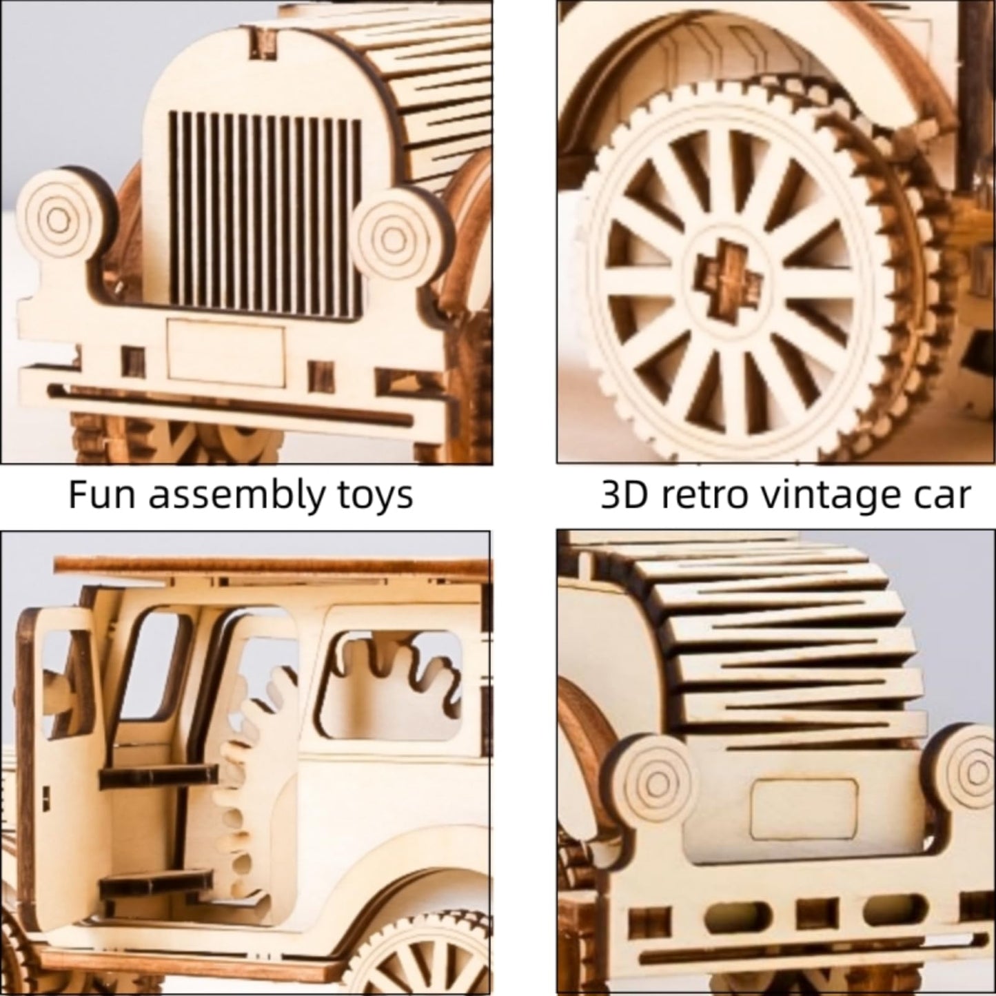 YII WMOC 3D Wooden Puzzle Retro Car Model Desktop Toy DIY Handmade Wooden Model Car Kit mature-themed/Youth/Children Creative Gift