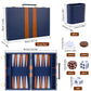 Reriver Backgammon Set 2 Players Classic Backgammon Sets For Adults Board Game With Pu Leather Case Portable And Travel Backgammon Set (Navy, 18Inch)