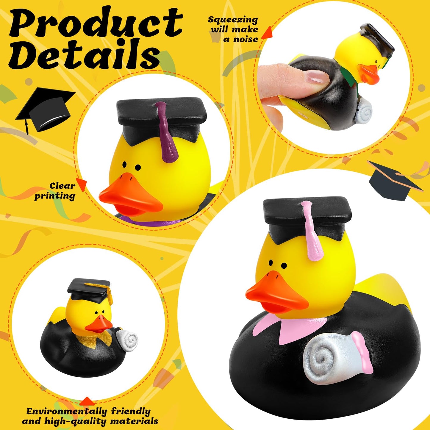 Sratte 24 Pack 2 Graduation Ducks Class of 2025 Diploma Grad Bulk Rubber Ducks for Cruise Student Adults Graduates Gift Prize Gr