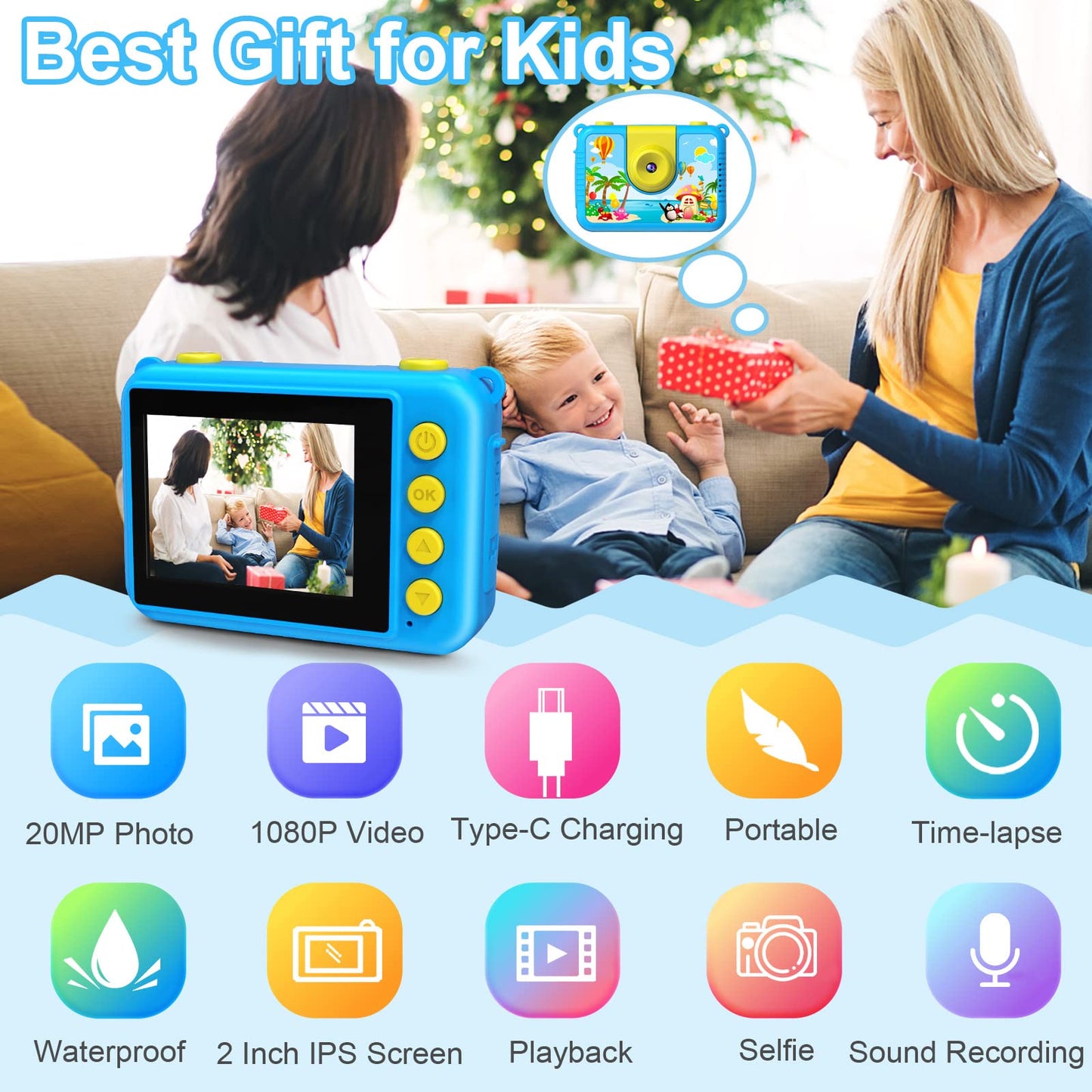 Gktz Kids Waterproof Camera - Underwater Camera Birthday Gifts For Girls Boys Children Digital Action Camera With 32Gb Sd Card,