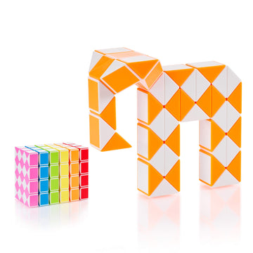 Cubidi® Magic Snake - Fidget Toy For Kids - Perfect Travel Toys For Kids Ages 4-8 - Great Gift For Boys And Girls Birthday, Christmas, Stocking Stuffers - 48 Blocks (Orange)