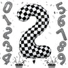 40 Inch 2Nd Birthday Number Balloon, Checkered Foil Self Inflating 2 Balloons Decor, Big Black And White Racing Helium Number 2