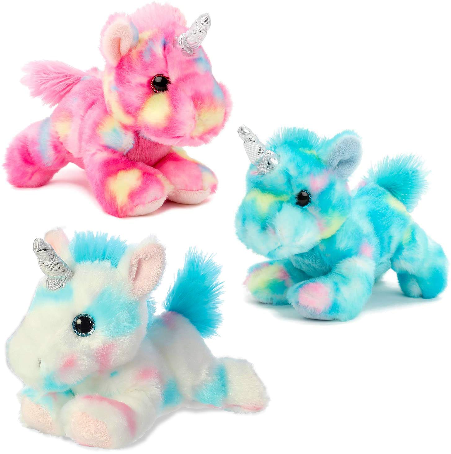 Aurora Bundle Of 3 Stuffed Beanbag Animals - Blueberry Ripple Unicorn, Jelly Roll Unicorn, And Cake Pop Unicorn, Blue/Pink/White, Multicolor