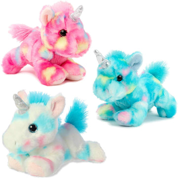Aurora Bundle Of 3 Stuffed Beanbag Animals - Blueberry Ripple Unicorn, Jelly Roll Unicorn, And Cake Pop Unicorn, Blue/Pink/White, Multicolor