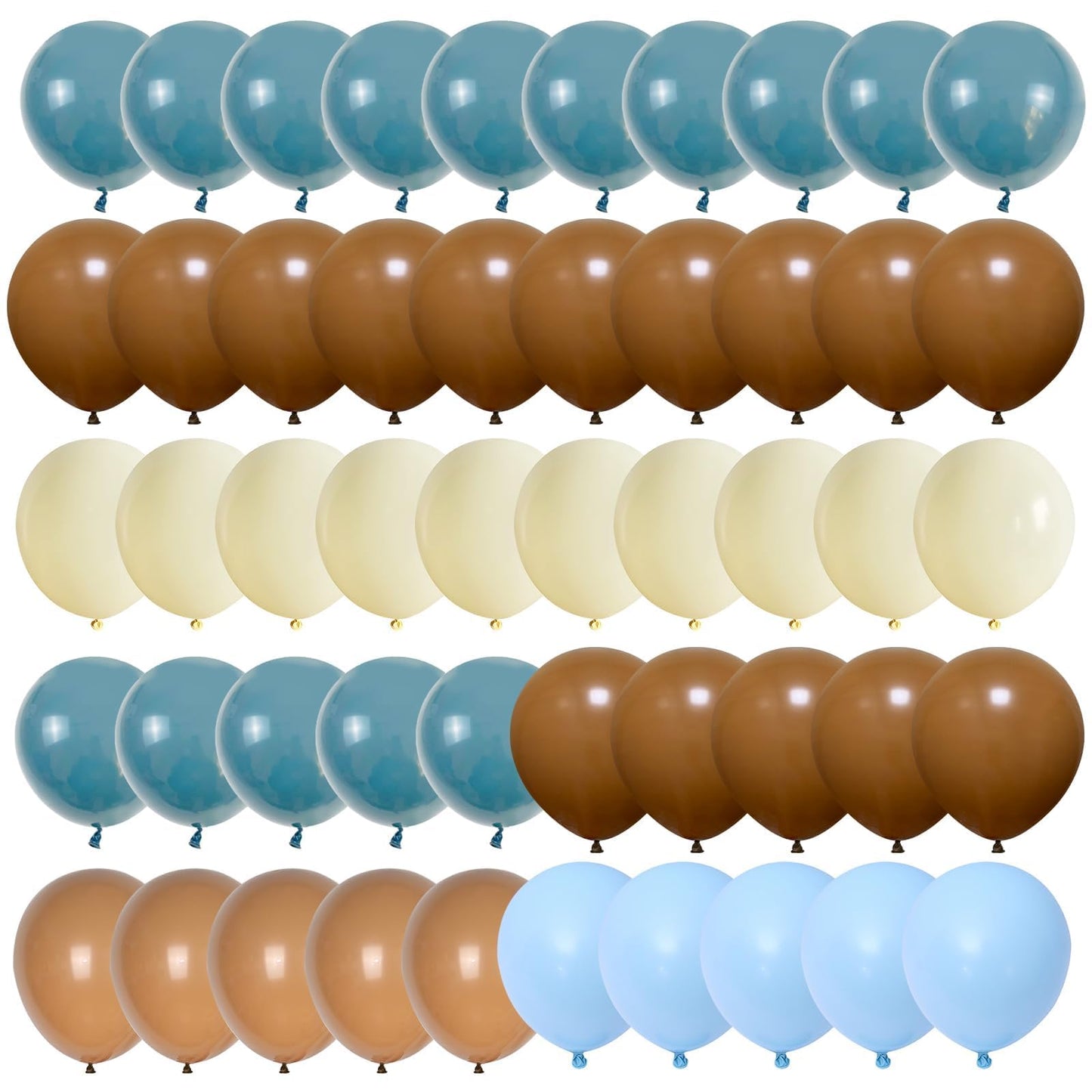 Blue Brown Balloons Set, 60 Pcs Slate Blue Macaron Blue Cream Beige Party Balloons And Retro Brown Coffee Latex Helium Balloons,