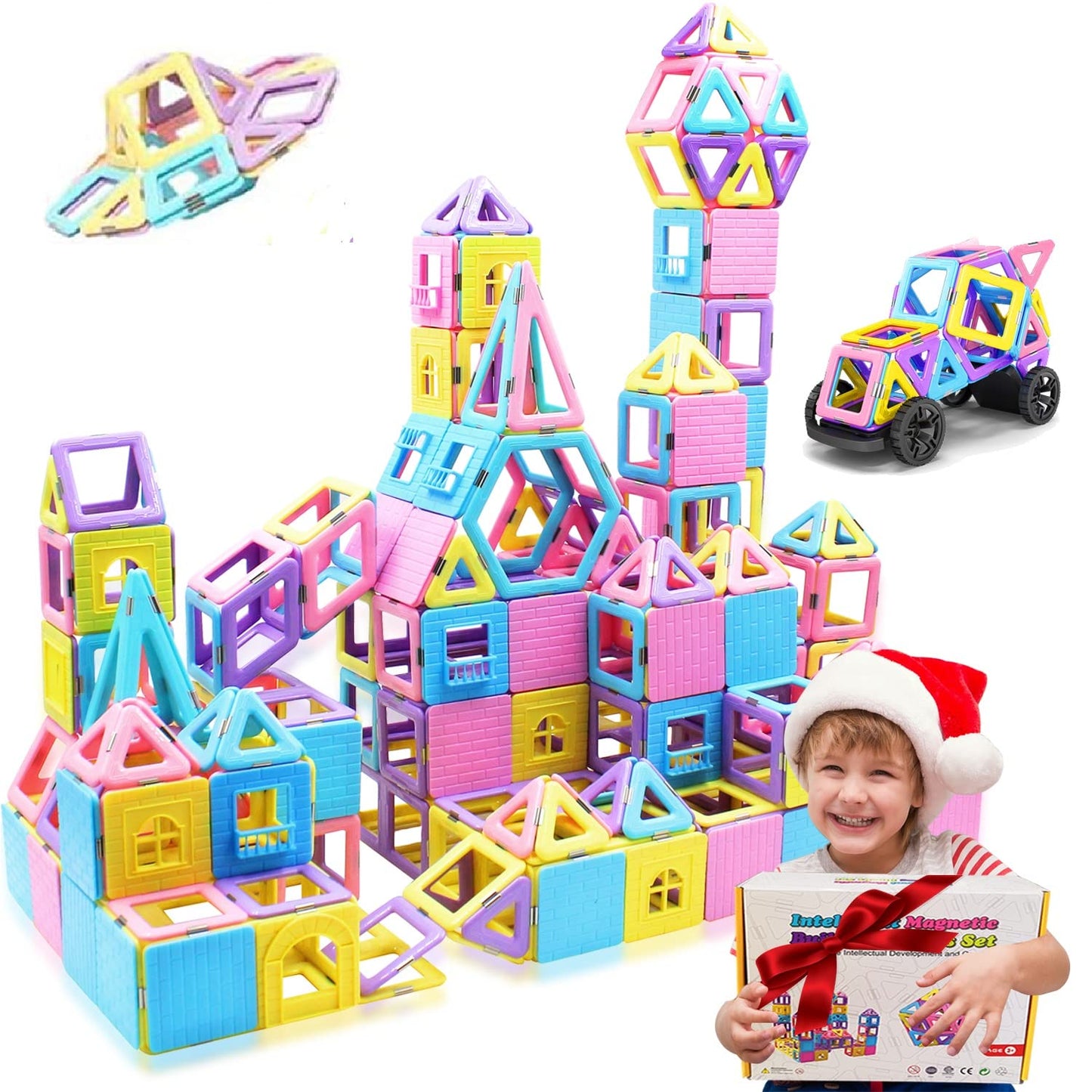 124Pcs Magnetic Blocks Toys For 3 4 5 6 7+ Year Old Boys Girls Macaron Castle Magnetic Tiles Building Blocks Set For Toddlers Stem Creativity/Educational Toys For Kids Age 3-6 Christmas Birthday Gifts