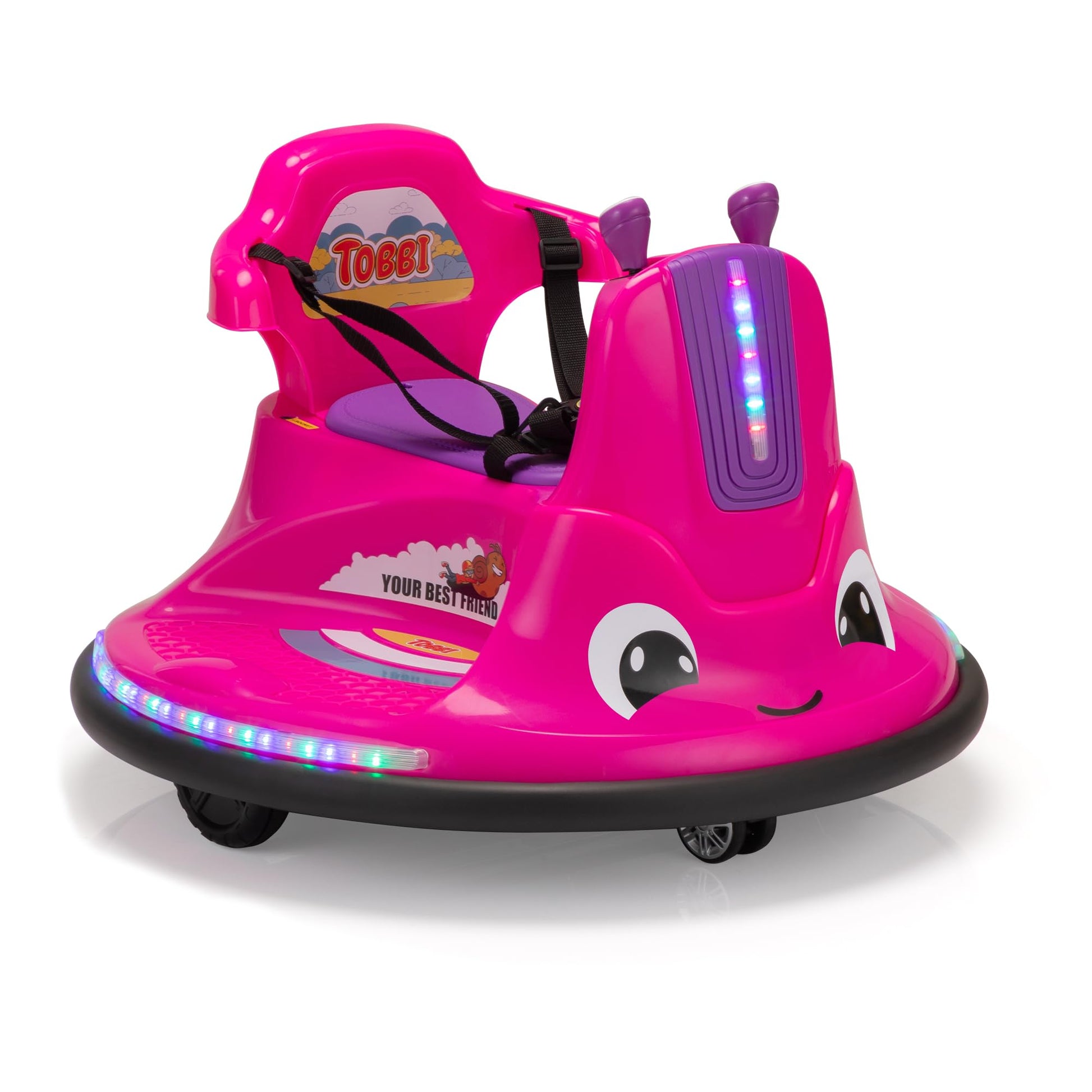 TOBBI Toddlers Bumper Car, 12v Baby Electric Ride On Snail Shape Toy with Remote Control/Children DIY Funny Stickers/360 Degree 