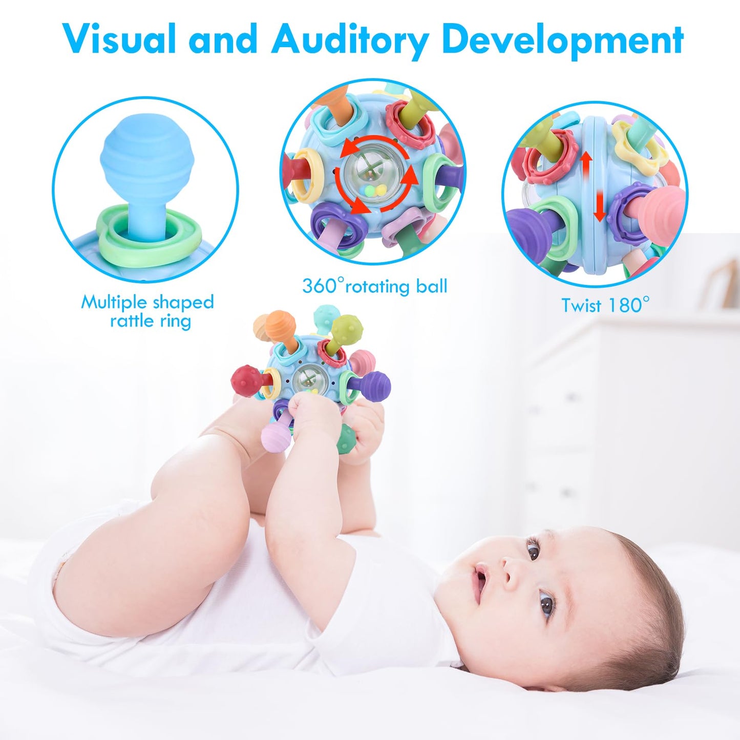 Baby Teething Toys, Baby Teether Montessori Sensory Toys For 0-6 6-12 Months, Boy Girl Gifts For Infant Newborn Toddler 0 3 6 9