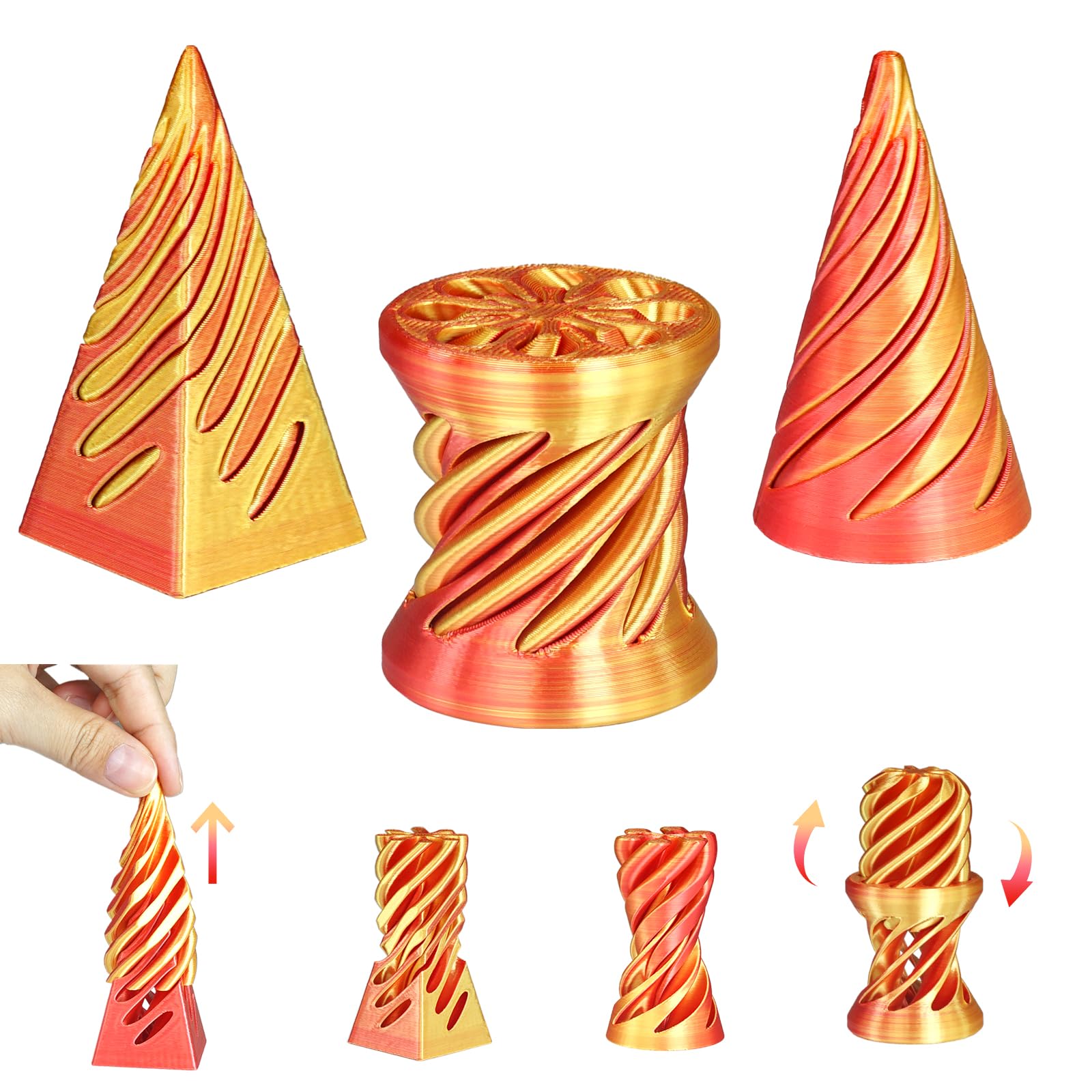 3 PCS Impossible Cone Spiral Cone Fidget Toy Impossible Pyramid Passthrough Sculpture 3D Printed Spiral Cone Fidget Toy Desktop Decompression Toys  Gifts Birthday (Flame Red)