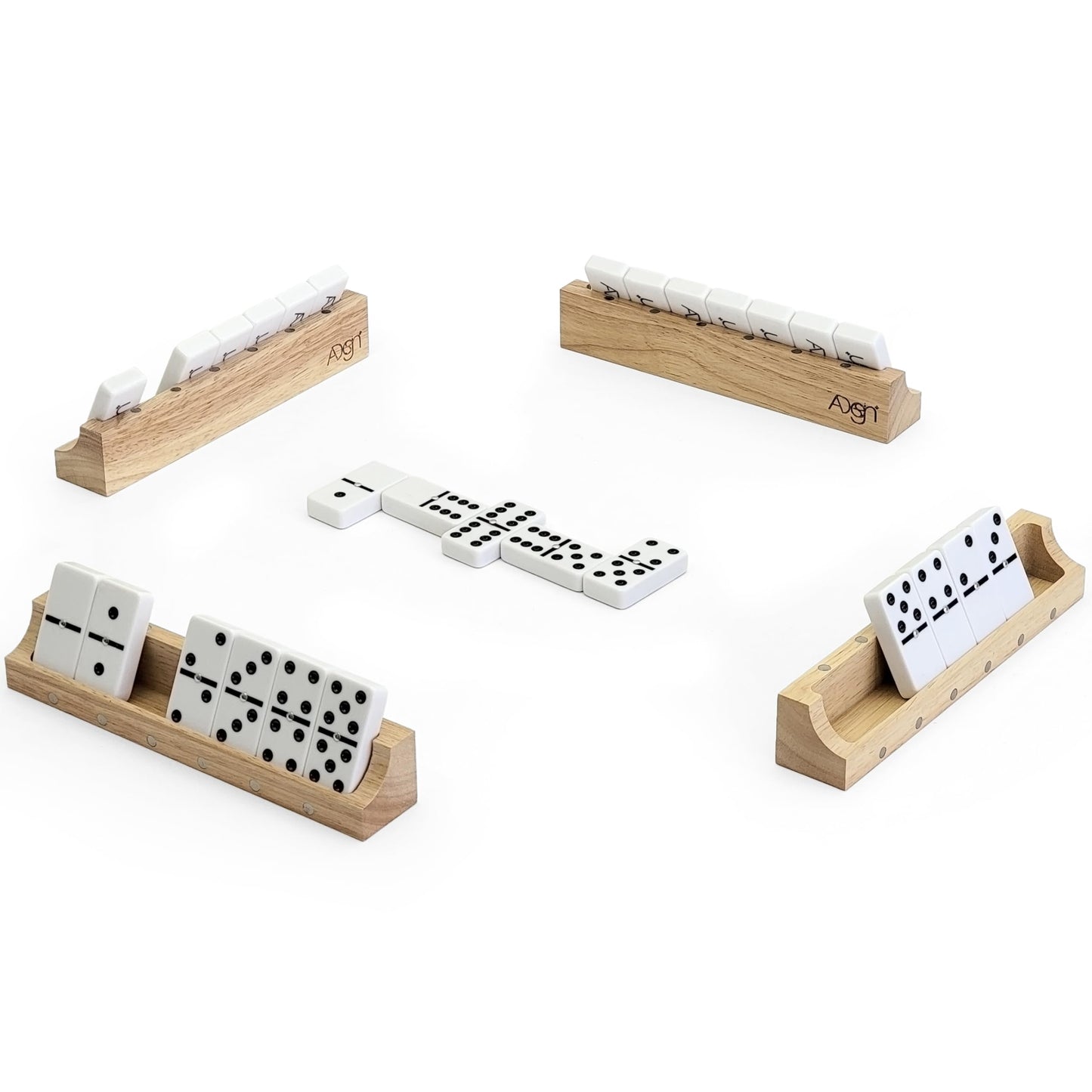 Domino Game Set Of 28 | Professional Double 6S | Multi-Use Box | Trays To Stand Tiles | By Adesign+ (Wood & Cardboard)