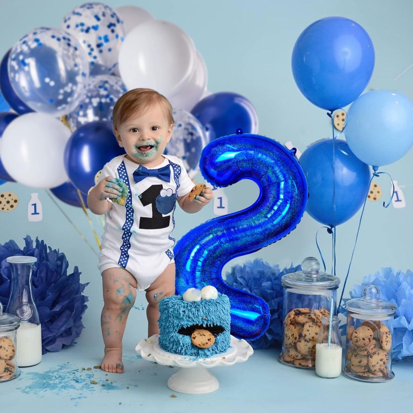 Number 2 Balloon 40 Inch, Dark Blue Big Number Balloon, Giant Foil 2 Balloons Number, Helium 2Nd Birthday Balloons For Kids Boys
