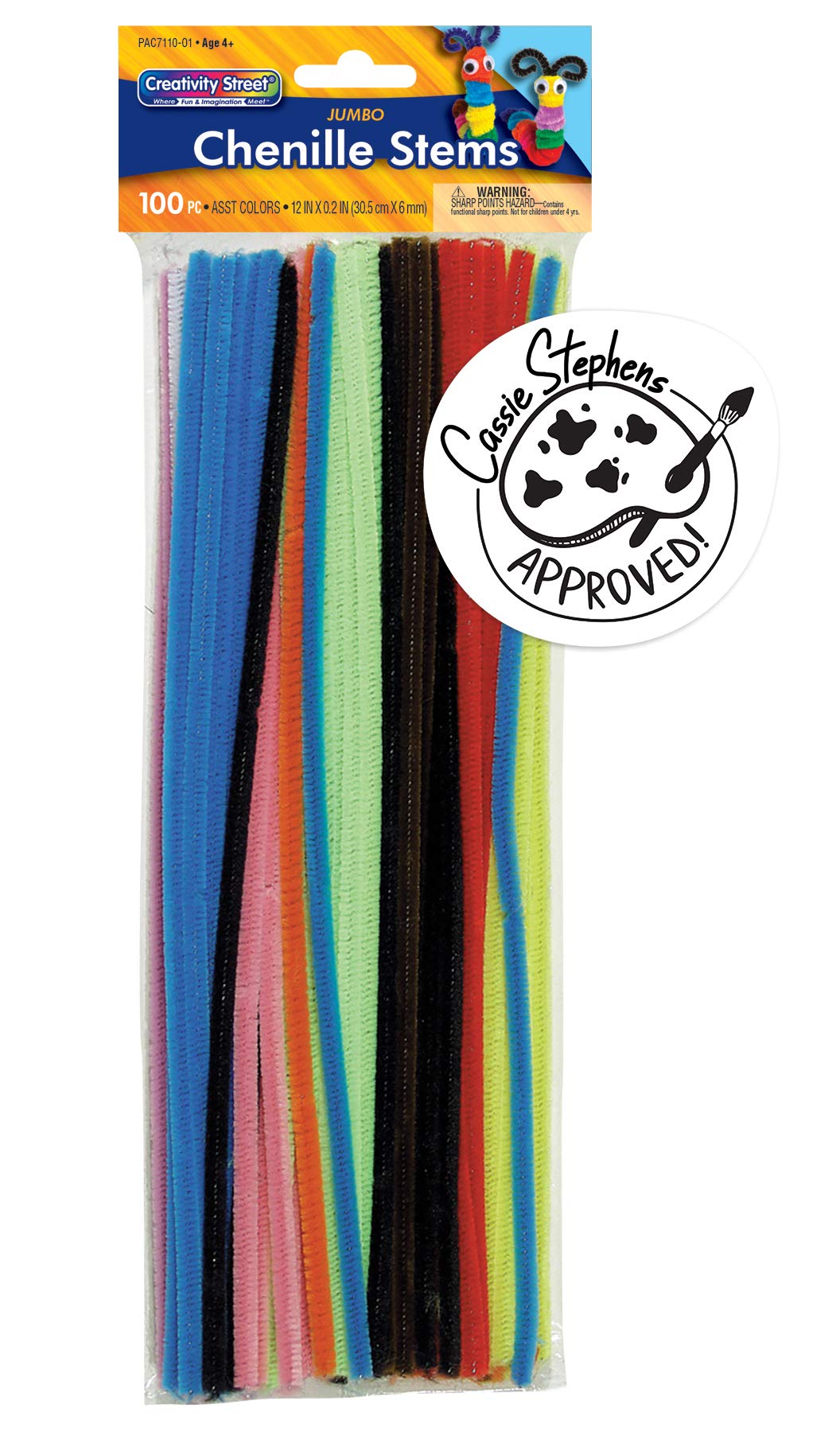 Creativity Street Jumbo Chenille Stem Multi-Purpose, 1/4 X 12 Inches, Colors may vary, Pack of 100
