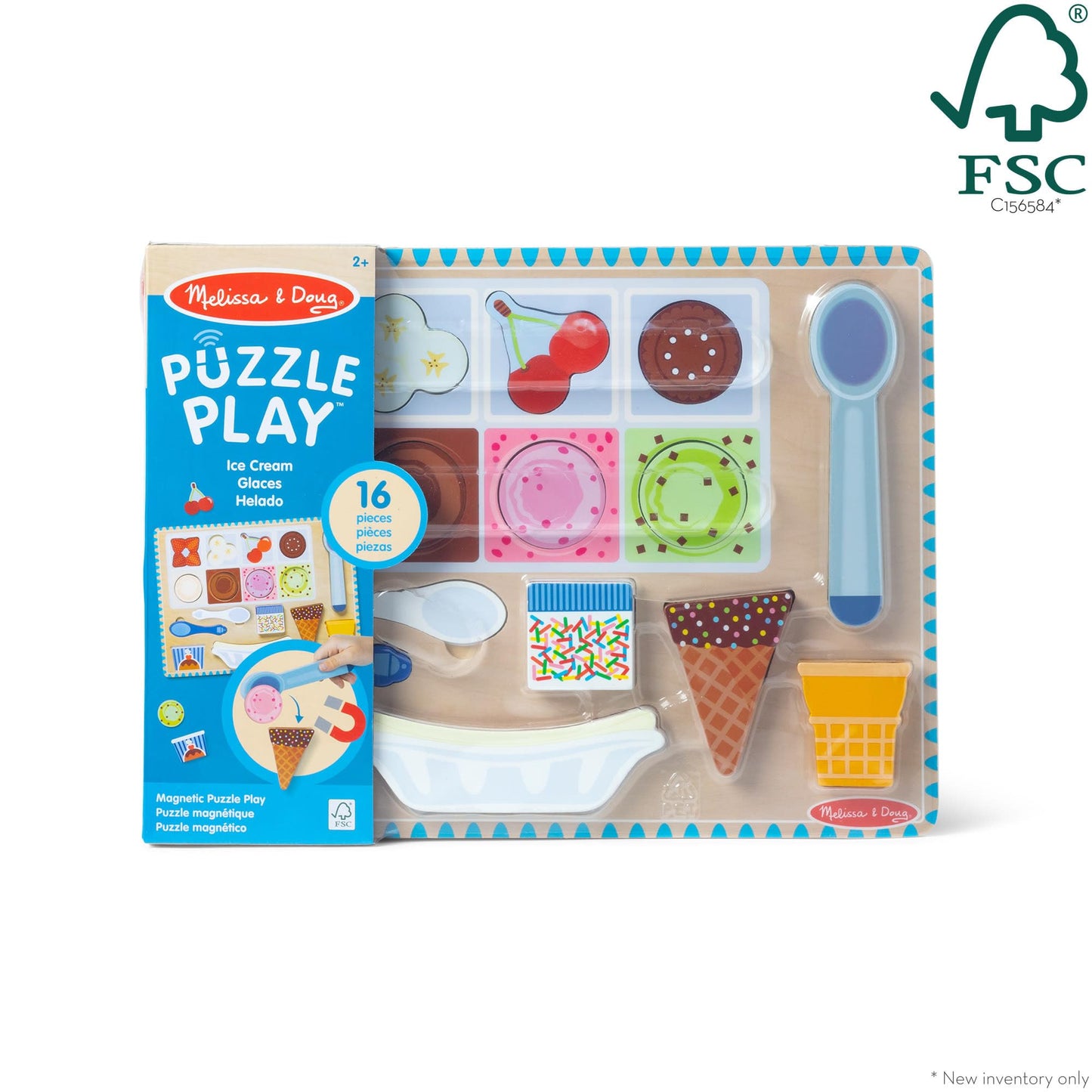 Melissa & Doug Ice Cream Wooden Magnetic Puzzle Play Set, 16 Pieces, Child Size, Multi Color, Model 31006