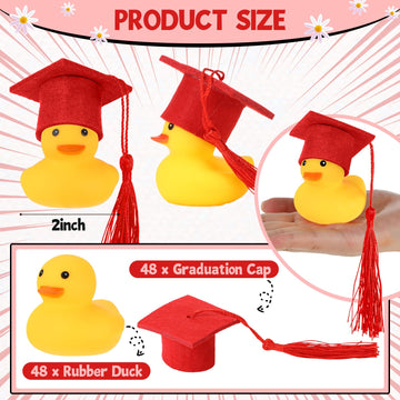 Jerify 48 Pcs Graduation Rubber Ducks with Grad Cap 2025 Diploma Grad Rubber Duck Graduation Party Bath Pool with Storage Bag fo