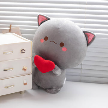 Alwoligag Cute Cat Plush Toy, Super Soft Gray Cat Plush Toy, Plush Cat Stuffed Animals, Valentine'S Day Gift, Sweet Romantic Cut