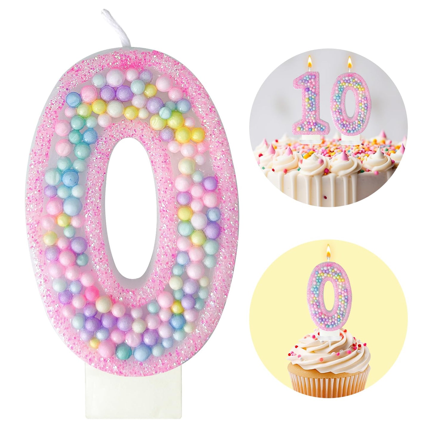 Zlongron Birthday Number Candles, Handmade Macaron 3D Flash Number 0 Candle, Suitable for Girls and Boys Birthdays, Weddings, A