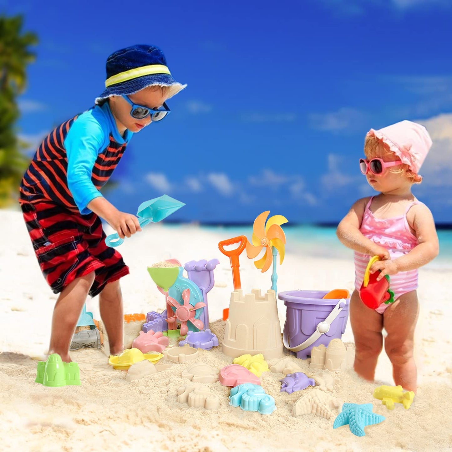 Beach Sand Toys For Kids - 31 Pcs Sandbox Toy Set For Kids 3-10, Sand Castle Toys With Water Wheel, Bucket, Shovel Tool Kit, Win