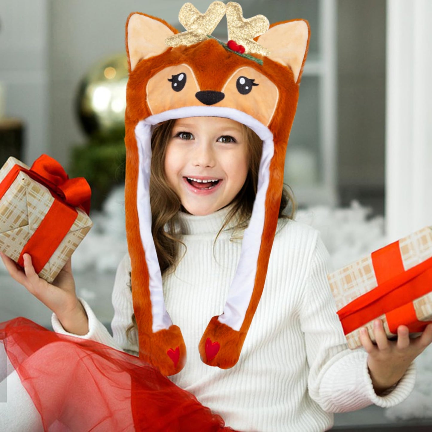 YOYTOO Plush Novelty Animal Hat with Ears Moving Jumping Pop Up Beating Plush Dress Up, One Size Fits All Adults & Children (Chr