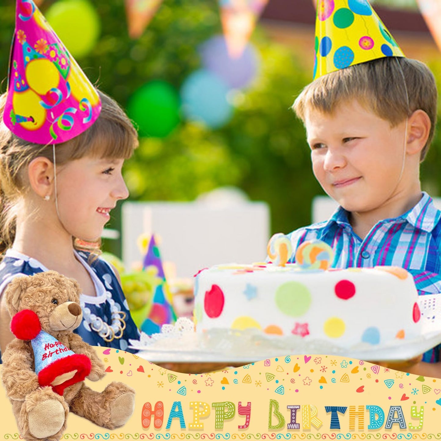 YOLINYOISH Stuffed Teddy Bear Dolls with Birthday Hat Cute Animal Plush Toy for Girlfriend Mom Happy Birthdays Gifts 12''