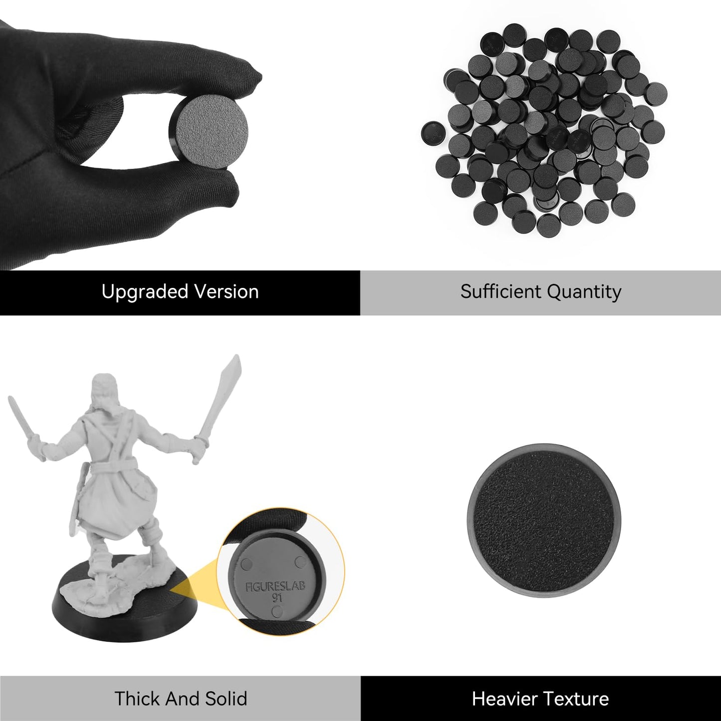 100Pcs 25Mm/0.98Inch Textured Plastic Black Round Miniature Bases, Model Base For Gaming Miniatures Or Wargames Table Top Games