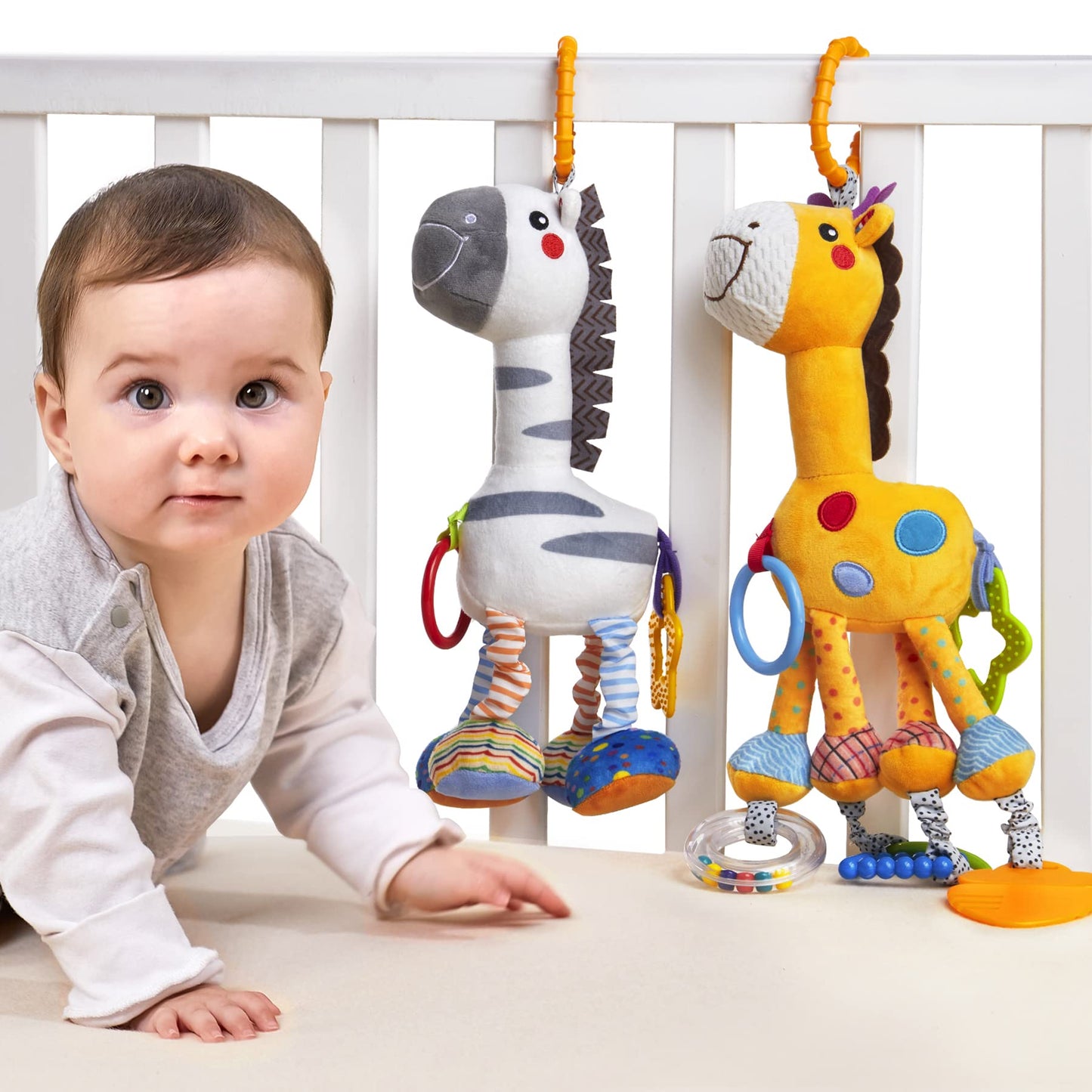 Tumama Baby Hanging Toys, Plush Animals Baby Rattle Crinkle Squeaky Toys Crib Toys Car Seat Stroller Mobile Toys, Baby Toys For 0 3 6 9 12 Months