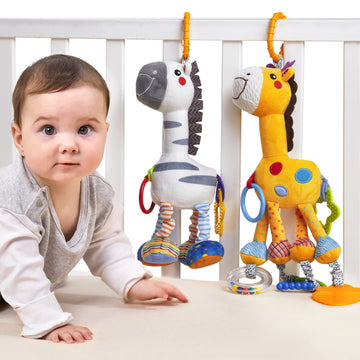 Tumama Baby Hanging Toys, Plush Animals Baby Rattle Crinkle Squeaky Toys Crib Toys Car Seat Stroller Mobile Toys, Baby Toys For 0 3 6 9 12 Months