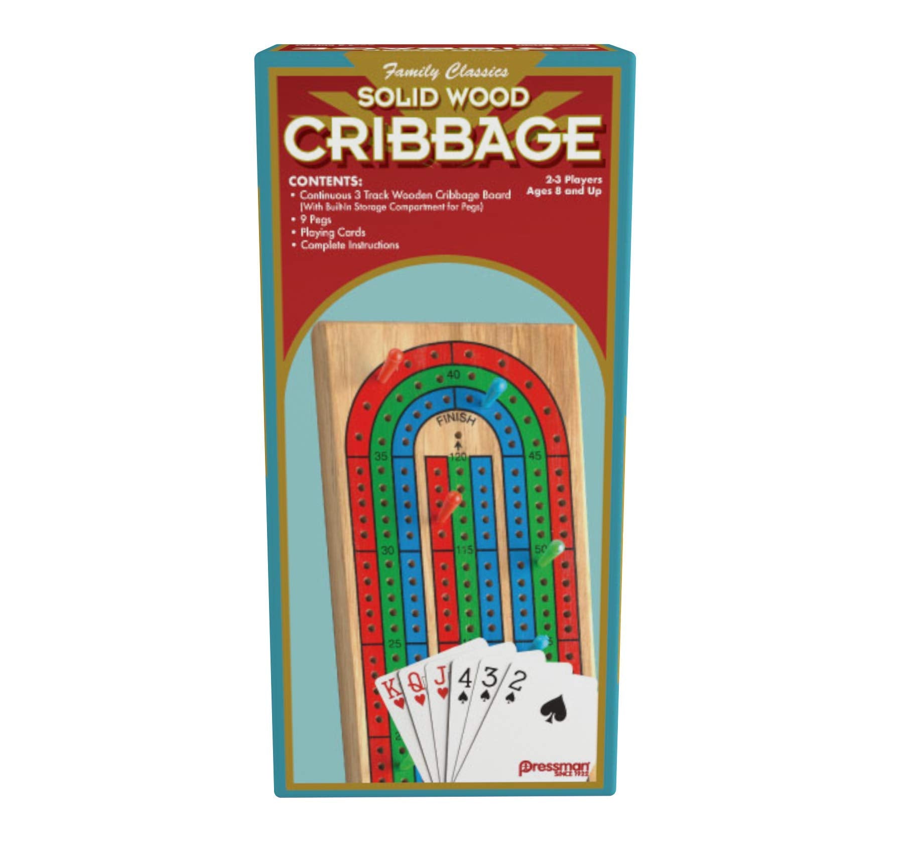 Family Classics Cribbage - Solid Wood Continuous 3 Track Board With Built-In Storage Compartment For Pegs