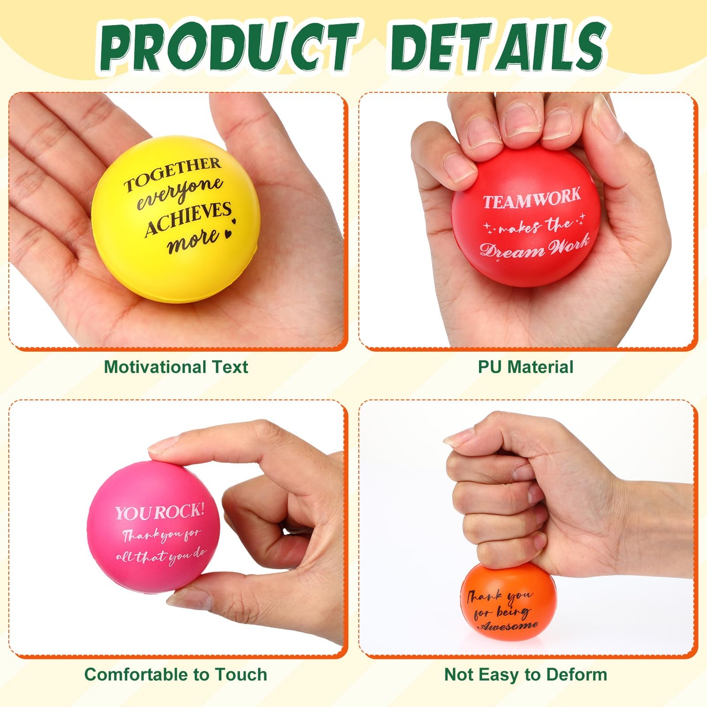 Glimin 48 Pcs Motivational Stress Balls Colorful Foam Balls Inspirational Quote Hand Exercise Balls with Drawstring Bag Employee