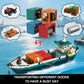 HOGOKIDS City Wharf Building Set with Crane, 1373PCS, Plastic, 25"x13"x18", Includes Ship, Train, Truck & Containers, Ages 6-14+